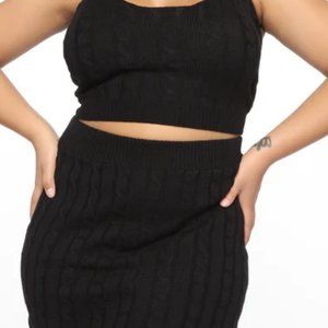 Nikki Cable Knit Skirt Set - Black
